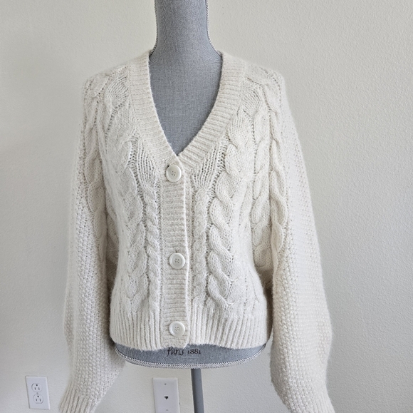 H&M Melange Dalpaga Chunky Cable Knit Alpaca Blend Cardigan size Small Oversized - Picture 2 of 16
